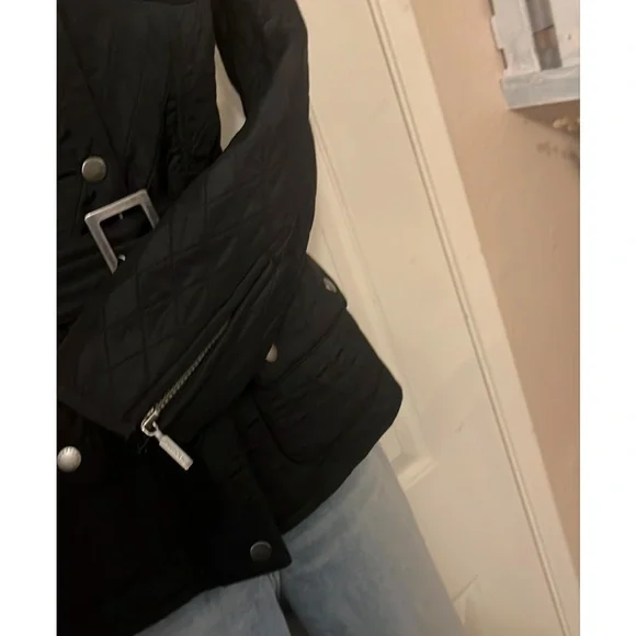 Barbour Black Quilted Belted Utility Technical Funnel Neck Lightweight Jacket 4 - Picture 6 of 13